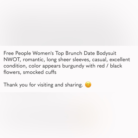 ✔️ Free People Women's Top Brunch Date Bodysuit NWOT - Picture 15 of 15